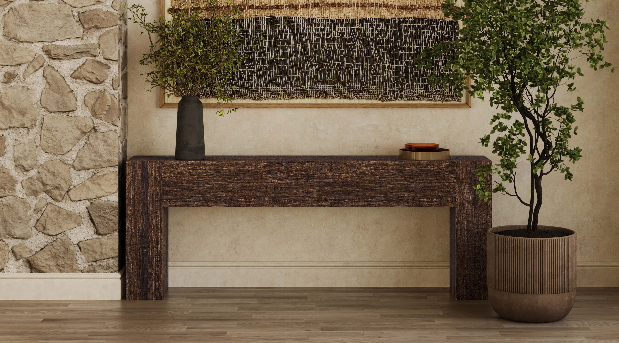 Bramble 85229 Tuscan Rustic Distressed Console - Teak Bramble 85229 Tuscan Rustic Distressed Console - Teak