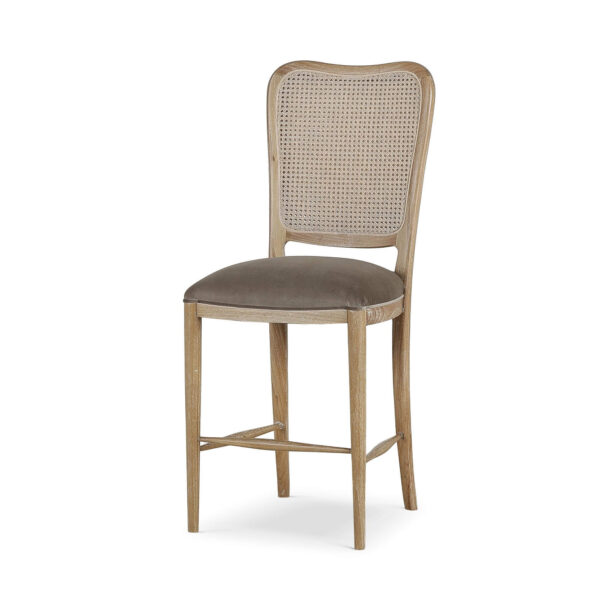 Bramble 85297 Laurna Counter Stool w/ Upholstered Seat & Rattan Back - Teak