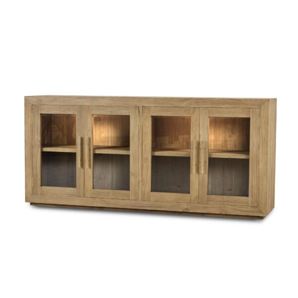 Bramble 65293 Tuscan Rustic Distressed 4 Glass Door Sideboard w/ LED - Teak