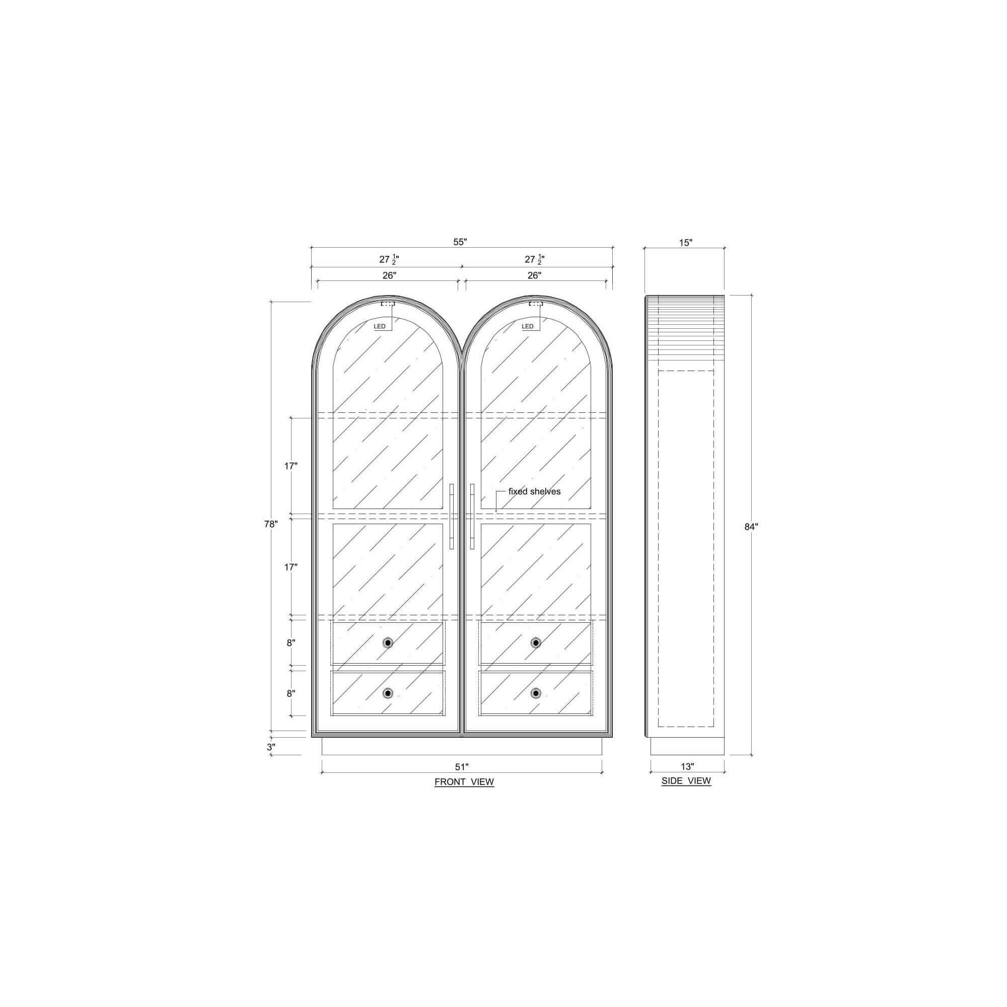 Bramble 69127 Vannes Double Dome Display Cabinet w/ Glass Doors w/ LED Bramble 69127 Vannes Double Dome Display Cabinet w/ Glass Doors w/ LED