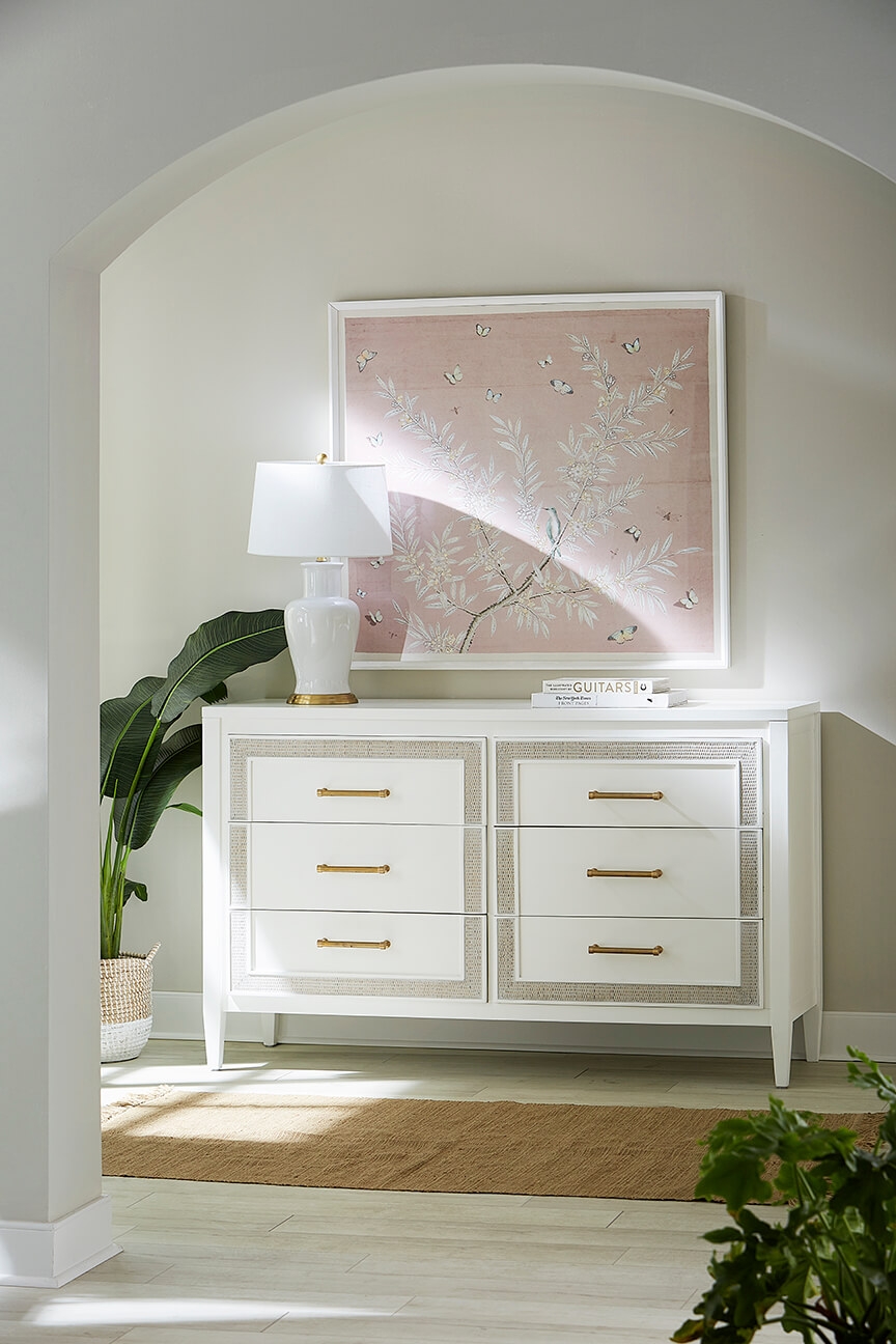 Bramble 76554 Belgravia 6 Drawer Dresser w/ Rattan Bramble 76554 Belgravia 6 Drawer Dresser w/ Rattan