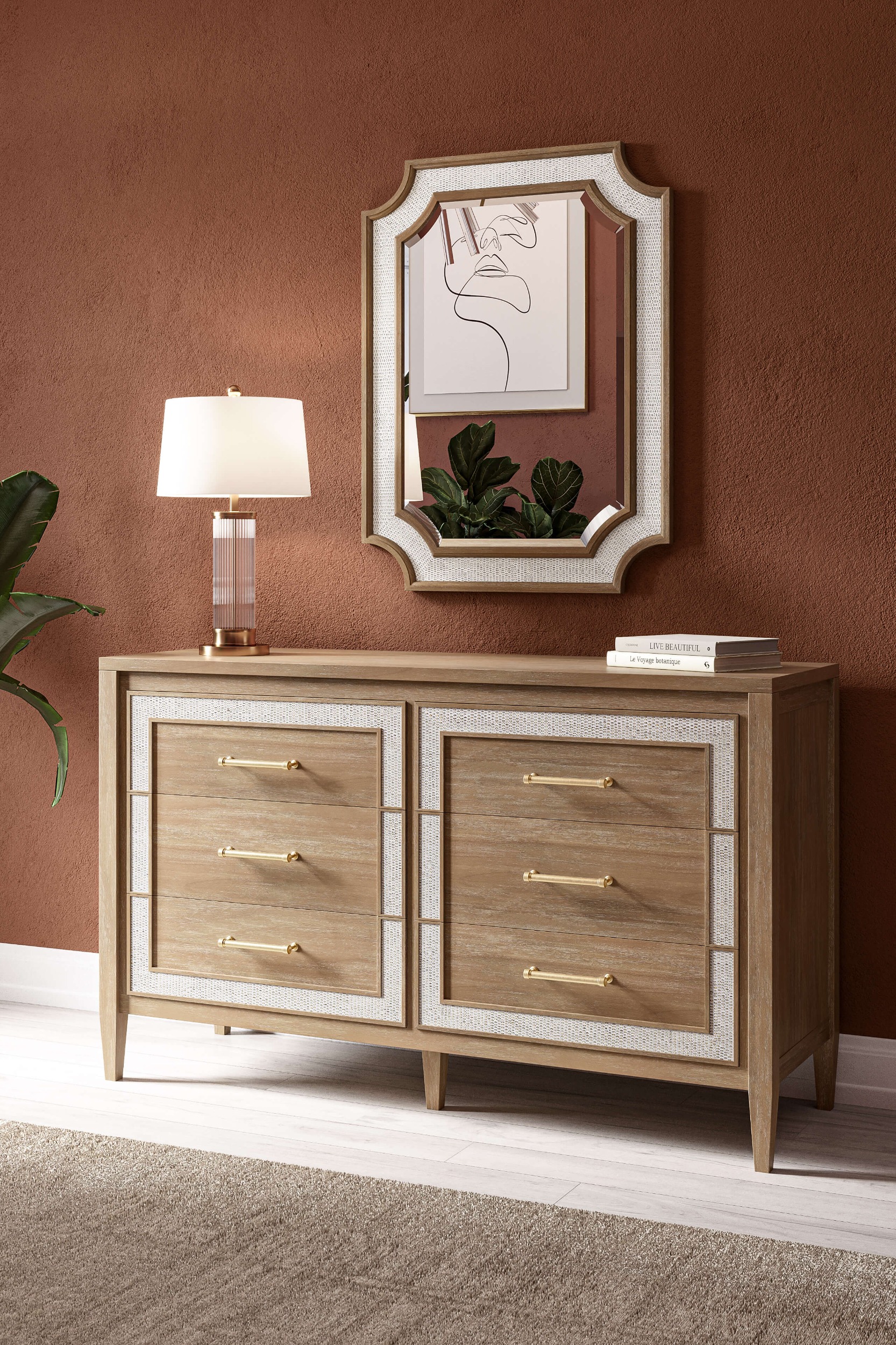 Bramble 76554 Belgravia 6 Drawer Dresser w/ Rattan Bramble 76554 Belgravia 6 Drawer Dresser w/ Rattan