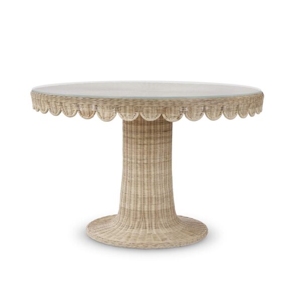 Bramble 28640 Scalloped Round Rattan Dining Table 48'' w/ Tempered Glass