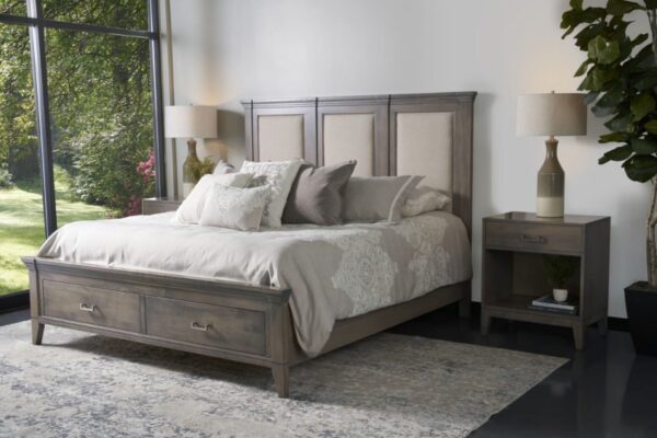 Yutzy 41111FD-UPH Champagne Twin Crown Panel Bed with upholstered panels and footboard storage