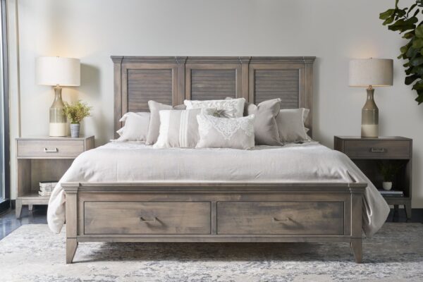 Yutzy 41111FD-LOU Champagne Twin Crown Panel Bed with Louvered panels and footboard storage